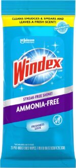 Wipes Glass Cleaning Ammonia Free, Pre-Moistened Wipes for Cleaning All Glass Surfaces, Crystal Rain Fresh Scent, 25 Count