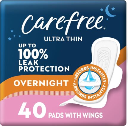 Ultra Thin Pads for Women, Overnight with Wings | Feminine Care & Postpartum Protection | 40ct