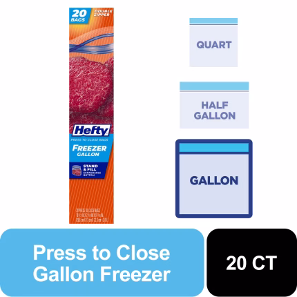 Press to Close Gallon Freezer Bags, 20 Count