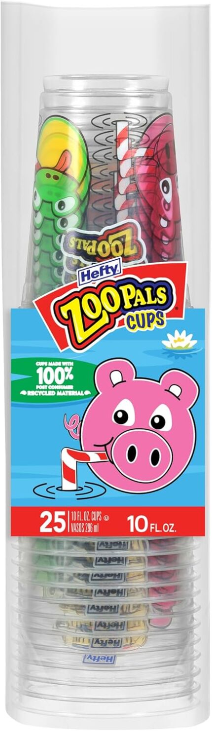 Zoo Pals Kids Cups, Animal Printed Kids Plastic Cups for Birthday Parties or Everyday Use, Great for Small Hands to Hold, 25 Count, 10 Fl. Oz.