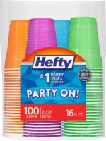Party On Disposable Plastic Cups, Assorted, 16 Ounce, 100 Count
