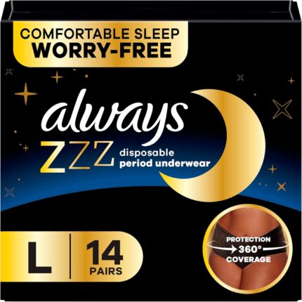 ZZZ Overnight Disposable Period Underwear for Women, Large, 360° Coverage for Worry-Free Nights, 14 Count (2 Packs of 7)
