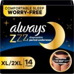 ZZZ Overnight Disposable Period Underwear for Women Extra Large/2LX, 360° Coverage for Worry-Free Nights, 14 Count (2 Packs of 7)