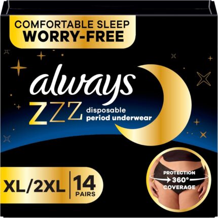 ZZZ Overnight Disposable Period Underwear for Women Extra Large/2LX, 360° Coverage for Worry-Free Nights, 14 Count (2 Packs of 7)